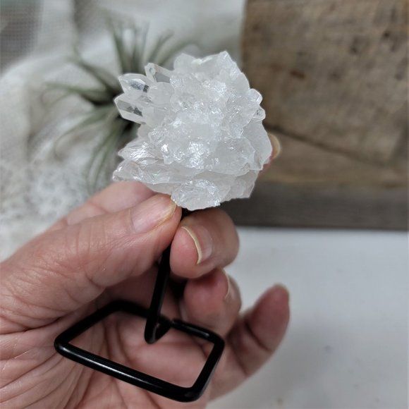 Genuine Crystal Quartz Point Cluster Metal Modern Stand - Picture 2 of 10